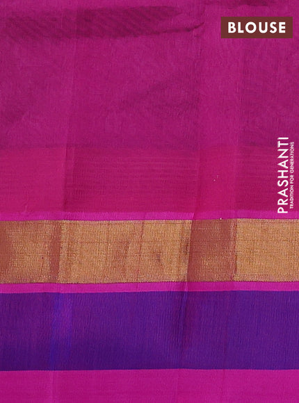 Silk cotton saree grey and pink with allover kalamkari prints and temple design zari woven simple border