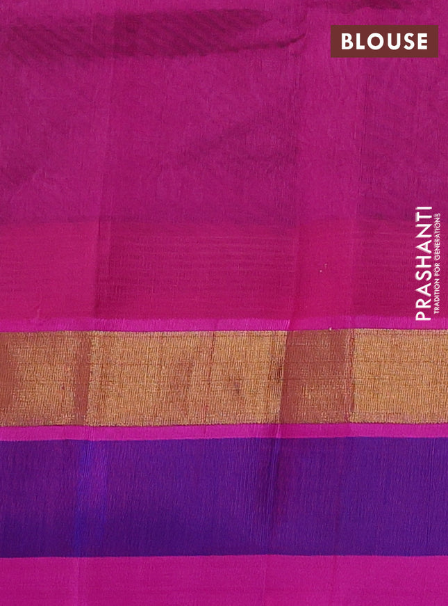 Silk cotton saree grey and pink with allover kalamkari prints and temple design zari woven simple border