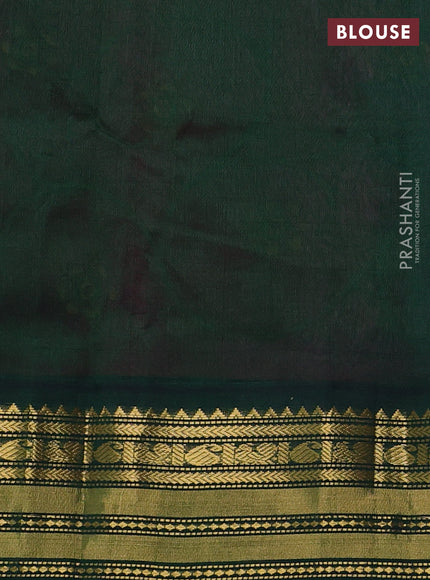 Silk cotton saree magenta pink and dark green with allover kalamkari prints and zari woven korvai border