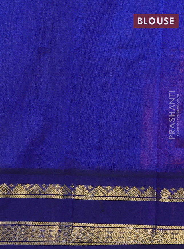 Silk cotton saree peach pink and blue with allover kalamkari prints and rettapet zari woven korvai border