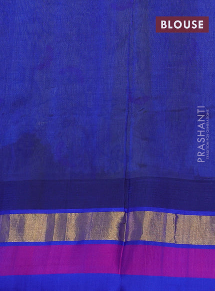 Silk cotton saree mehendi green and blue with allover kalamkari prints and temple design zari woven simple border