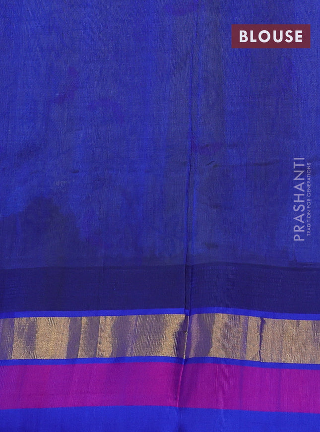 Silk cotton saree mehendi green and blue with allover kalamkari prints and temple design zari woven simple border