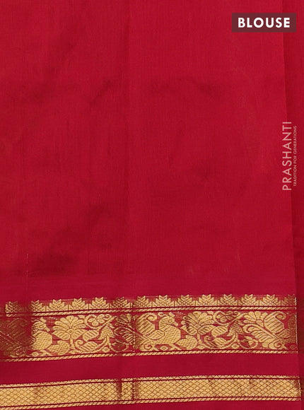 Silk cotton saree mango yellow and red with allover kalamkari prints and zari woven korvai border