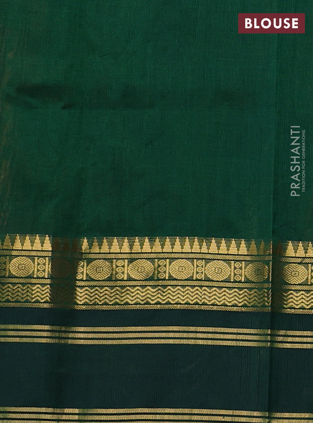Silk cotton saree mango yellow and green with allover kalamkari prints and temple design zari woven border