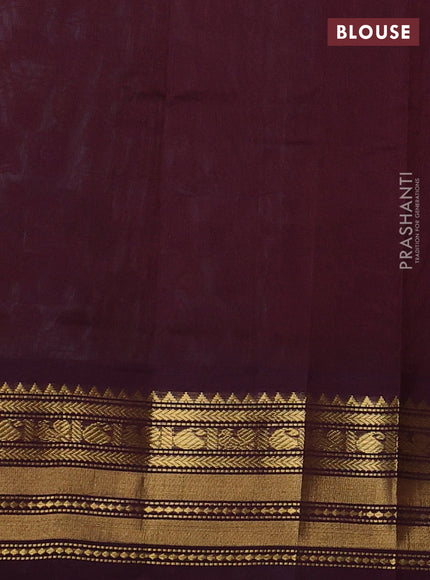 Silk cotton saree teal blue and deep maroon with allover kalamkari prints and zari woven korvai border