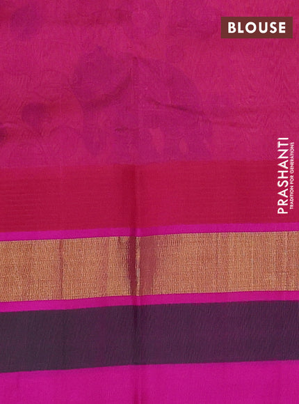 Silk cotton saree orange and pink with allover kalamkari prints and temple design zari woven simple border