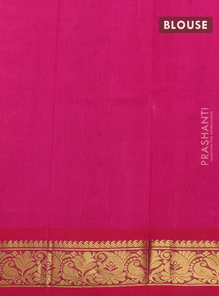 Silk cotton saree mango yellow and pink with allover kalamkari prints and zari woven korvai border