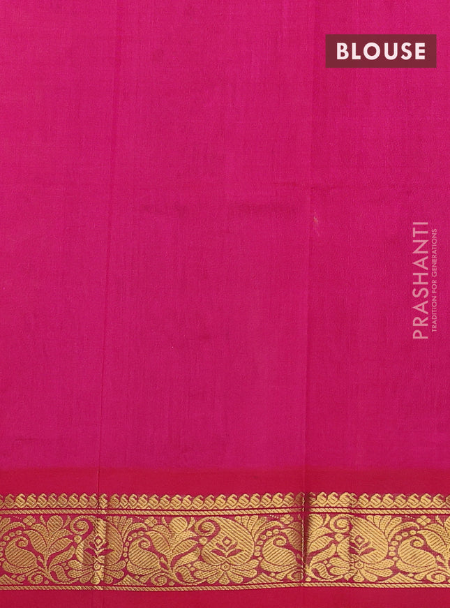 Silk cotton saree mango yellow and pink with allover kalamkari prints and zari woven korvai border