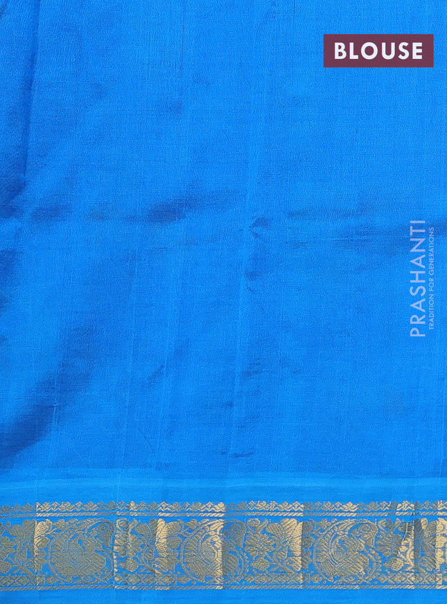 Silk cotton saree blue and cs blue with allover kalamkari prints and zari woven korvai border