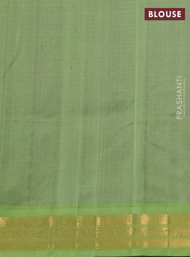 Silk cotton saree purple and light green with allover kalamkari prints and zari woven korvai border