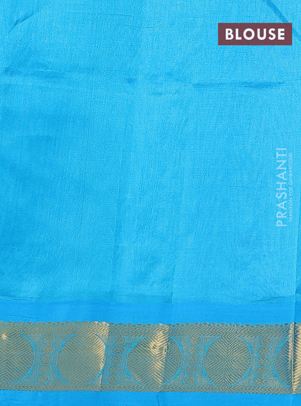 Silk cotton saree purple and cs blue with allover kalamkari prints and zari woven korvai border