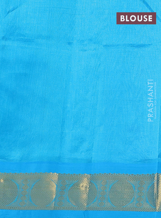 Silk cotton saree purple and cs blue with allover kalamkari prints and zari woven korvai border