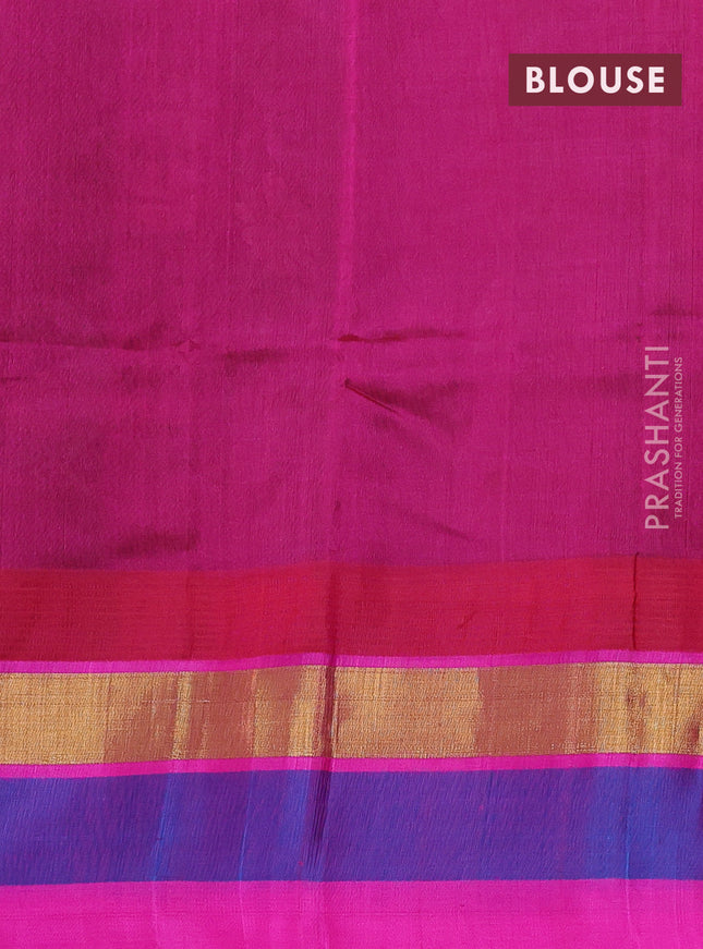 Silk cotton saree bottle green and pink with allover kalamkari prints and temple design zari woven simple border