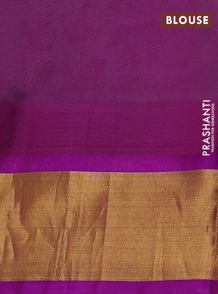 Silk cotton saree teal blue and purple with allover kalamkari prints and temple design zari woven simple border