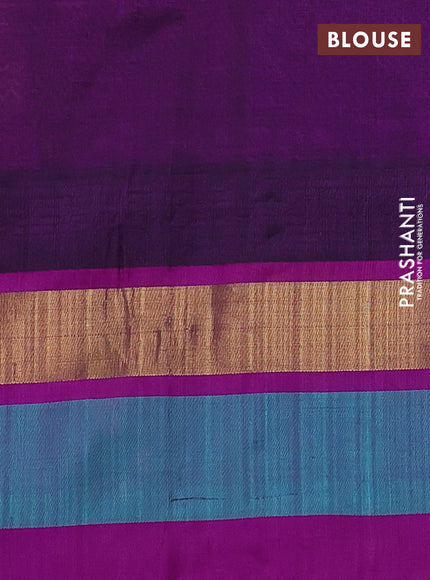 Silk cotton saree mustard yellow and purple with allover kalamkari prints and temple design zari woven simple border