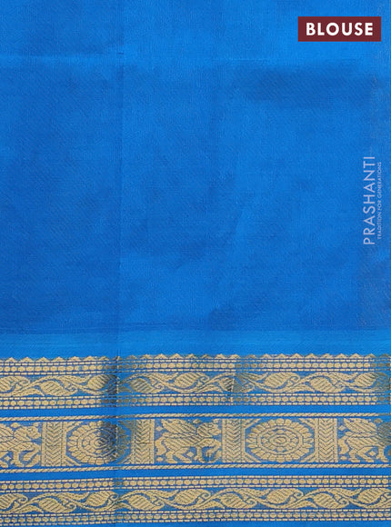 Silk cotton saree purple and cs blue with allover kalamkari prints and zari woven korvai border