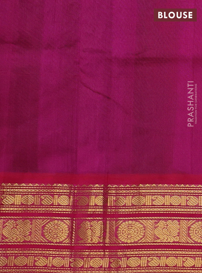 Silk cotton saree green and pink with allover kalamkari prints and zari woven korvai border