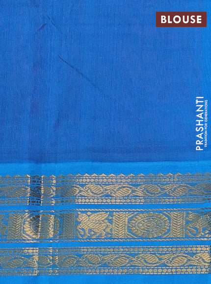 Silk cotton saree purple and cs blue with allover kalamkari prints and zari woven korvai border
