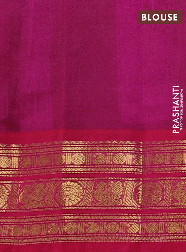 Silk cotton saree green and pink with allover kalamkari prints and zari woven korvai border