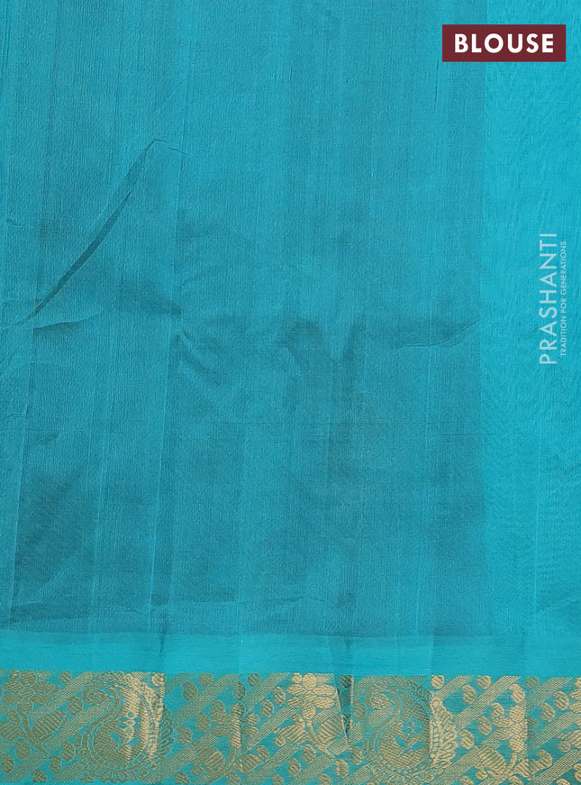 Silk cotton saree deep maroon and teal blue with allover kalamkari prints and zari woven korvai border