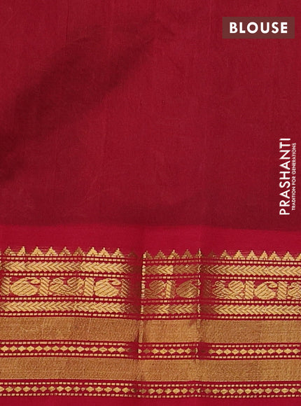 Silk cotton saree bottle green and red with allover kalamkari prints and zari woven korvai border