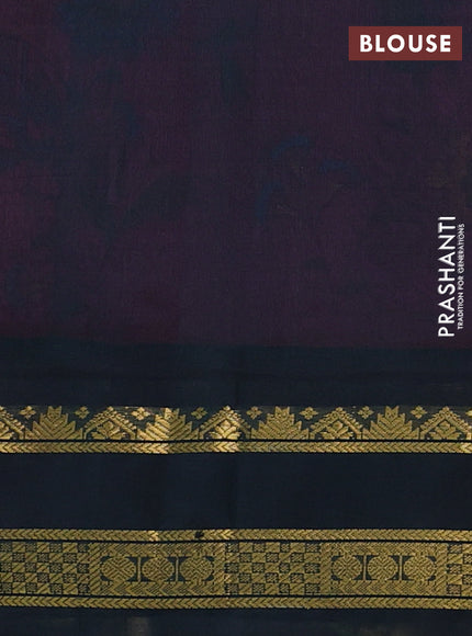 Silk cotton saree magenta pink and bottle green with allover kalamkari prints and rettapet zari woven korvai border