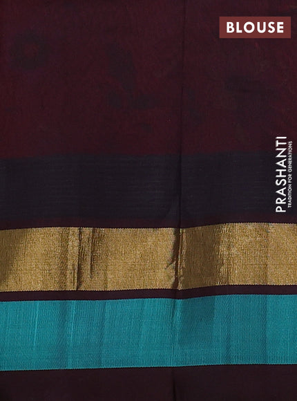 Silk cotton saree kumkum red and deep maroon with allover kalamkari prints and temple design zari woven simple border