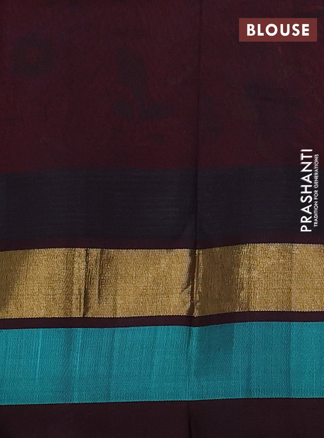 Silk cotton saree kumkum red and deep maroon with allover kalamkari prints and temple design zari woven simple border