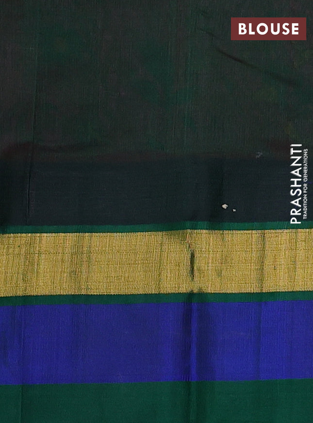 Silk cotton saree dark pink and dark green with allover kalamkari prints and temple design zari woven simple border