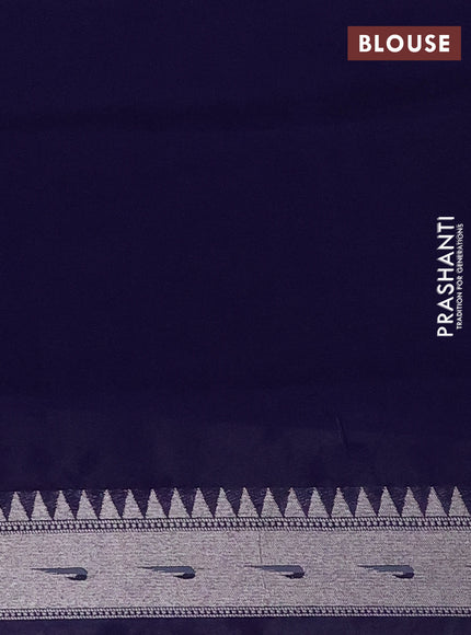 Banarasi semi raw silk saree navy blue with zari woven floral design paithani weaves and floral design paithani border