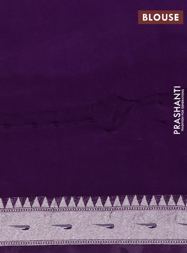 Banarasi semi raw silk saree violet with zari woven floral design paithani weaves and floral design paithani border