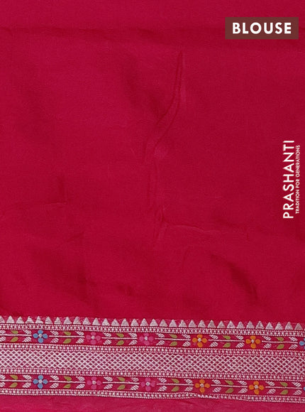 Banarasi semi raw silk saree pink with allover silver zari woven brocade weaves and floral design paithani border