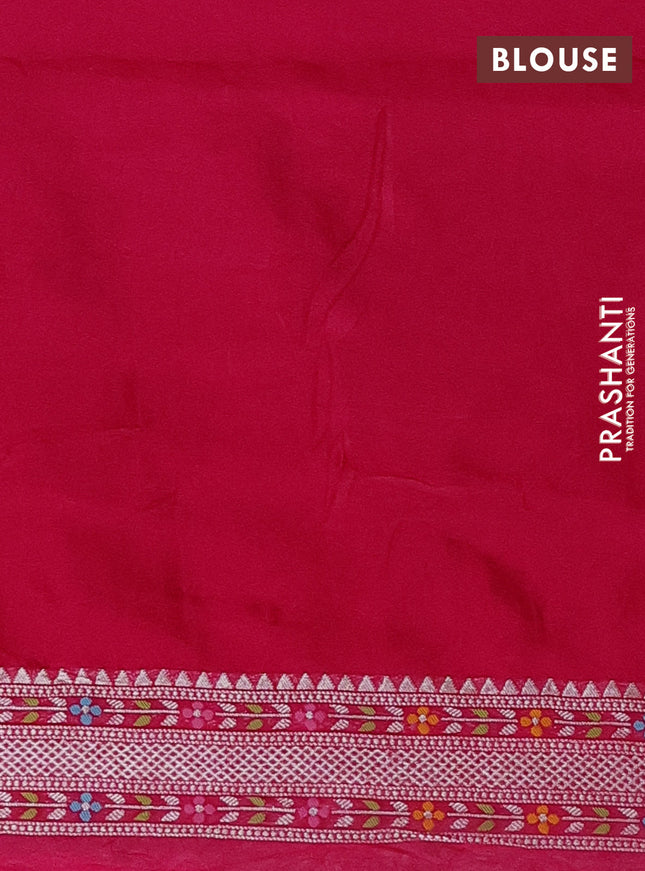 Banarasi semi raw silk saree pink with allover silver zari woven brocade weaves and floral design paithani border