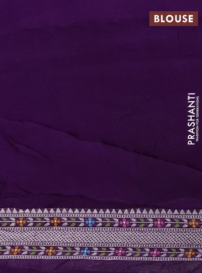 Banarasi semi raw silk saree violet with allover silver zari woven brocade weaves and floral design paithani border