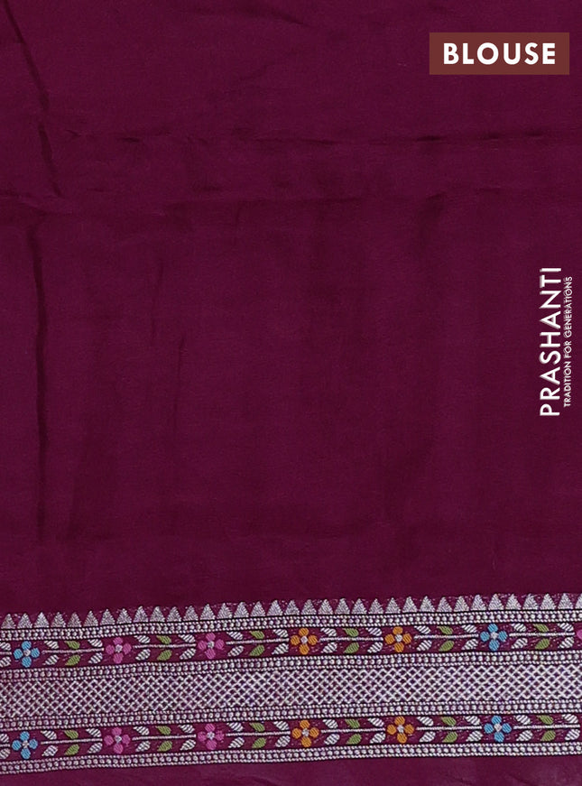 Banarasi semi raw silk saree wine shade with allover silver zari woven brocade weaves and floral design paithani border