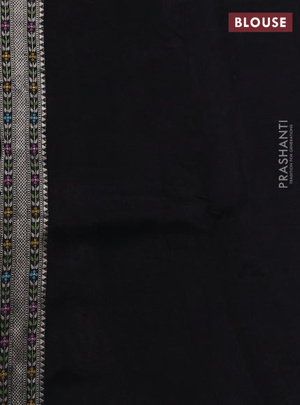 Banarasi semi raw silk saree black with allover silver zari woven brocade weaves and floral design paithani border