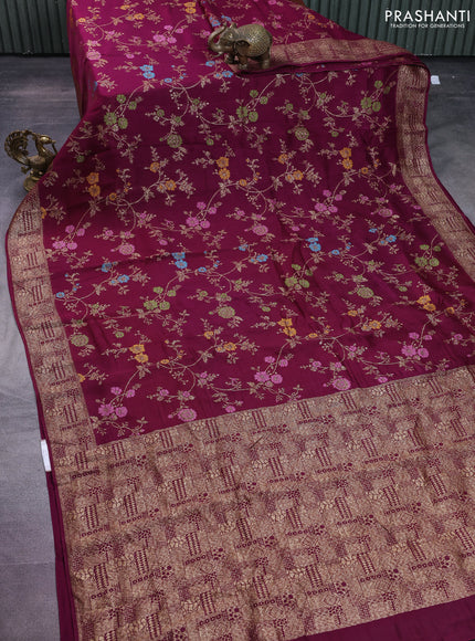 Banarasi semi raw silk saree wine shade with allover thread & zari weaves and woven border