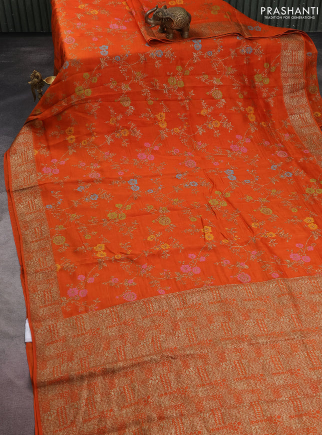 Banarasi semi raw silk saree orange with allover thread & zari weaves and woven border