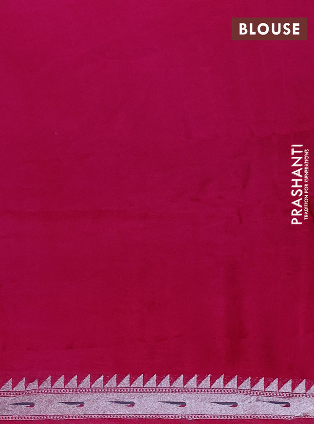 Banarasi semi raw silk saree pink with allover zari woven brocade weaves and floral design paithani border