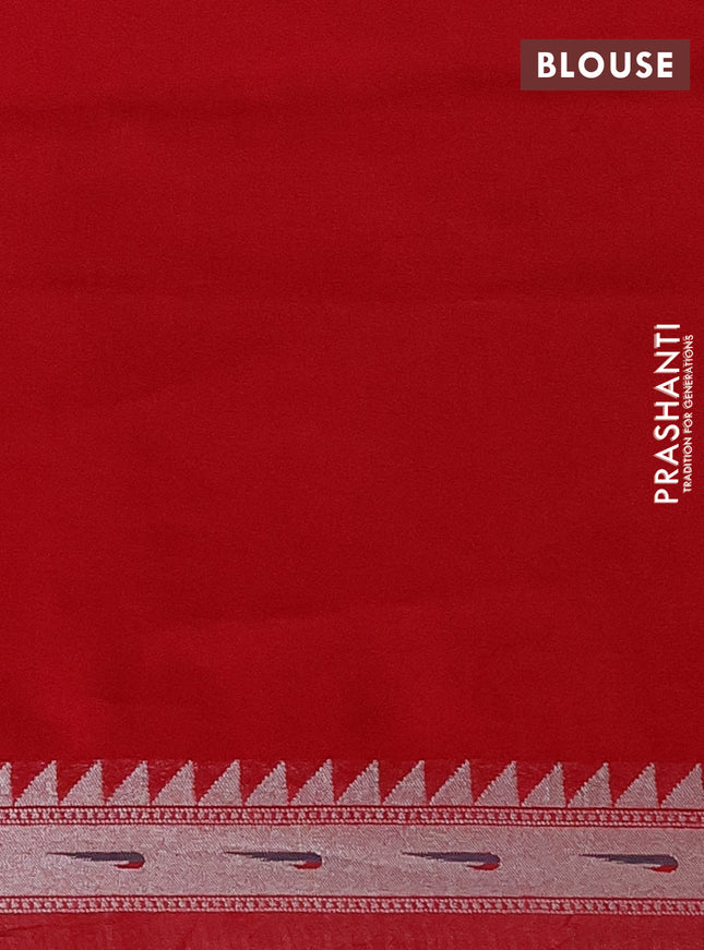 Banarasi semi raw silk saree red with allover zari woven brocade weaves and floral design paithani border