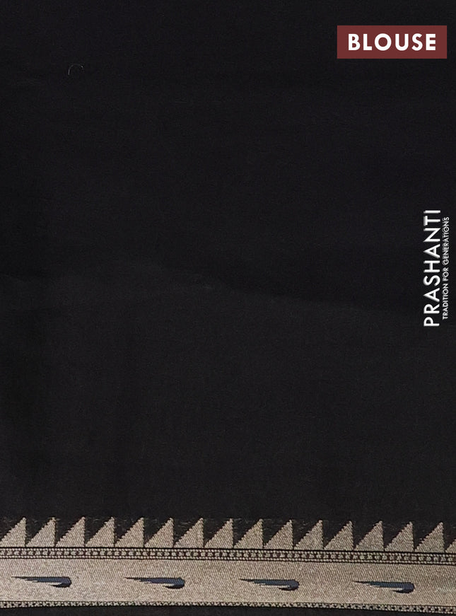 Banarasi semi raw silk saree black with allover zari woven brocade weaves and floral design paithani border