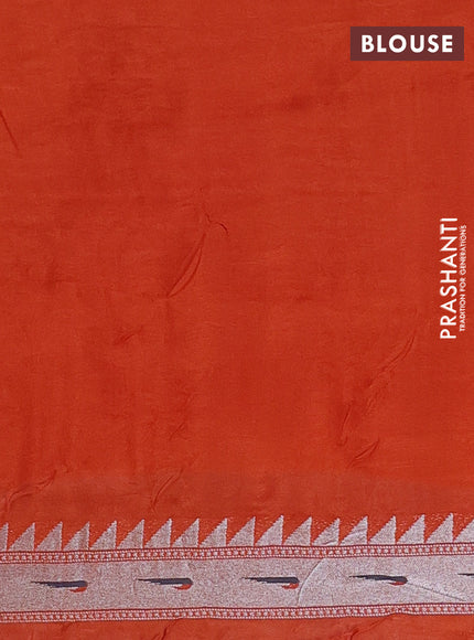 Banarasi semi raw silk saree orange with allover zari woven brocade weaves and floral design paithani border