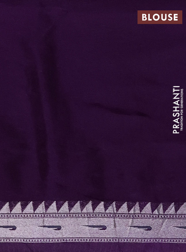 Banarasi semi raw silk saree violet with allover zari woven brocade weaves and floral design paithani border