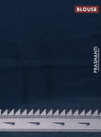 Banarasi semi raw silk saree peacock blue with allover zari woven brocade weaves and floral design paithani border