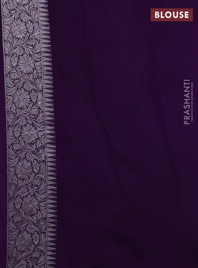 Banarasi semi raw silk saree violet with allover silver zari woven paithani weaves and woven border