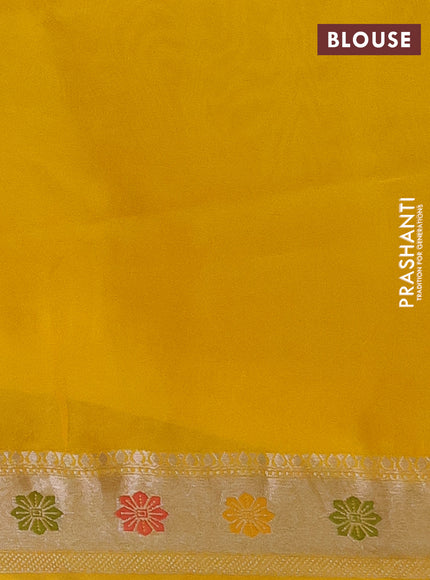 Banarasi semi raw silk saree yellow with allover silver zari woven paithani weaves and woven border