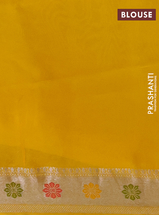 Banarasi semi raw silk saree yellow with allover silver zari woven paithani weaves and woven border