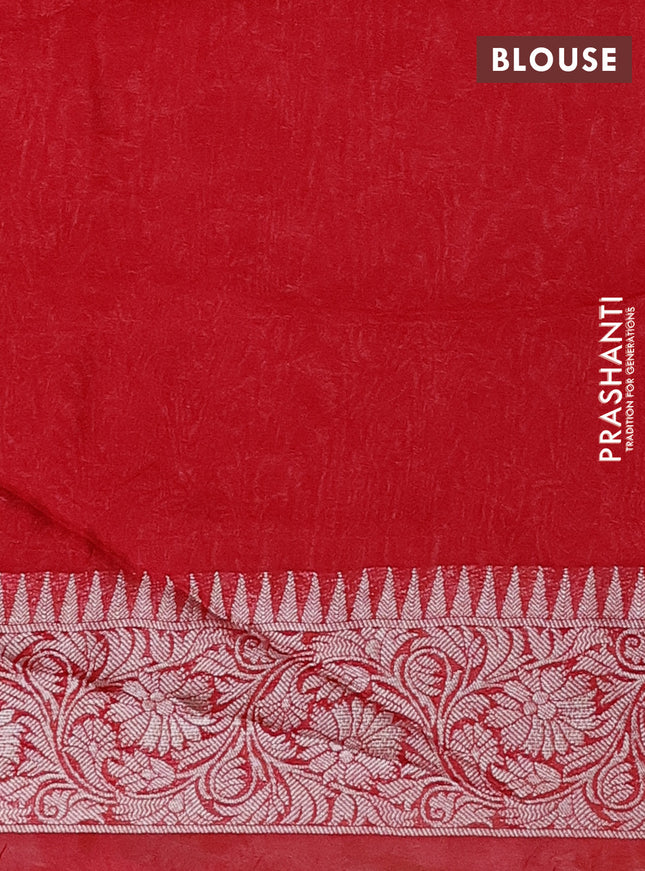 Banarasi semi raw silk saree red with allover silver zari woven paithani weaves and woven border