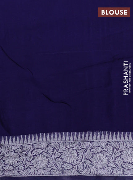 Banarasi semi raw silk saree navy blue with allover silver zari woven paithani weaves and woven border