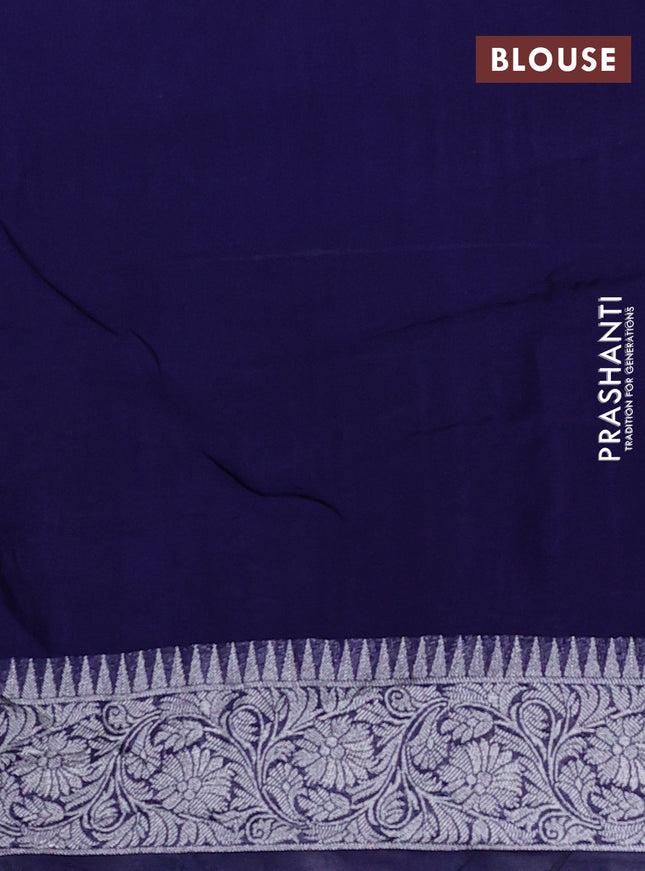 Banarasi semi raw silk saree navy blue with allover silver zari woven paithani weaves and woven border
